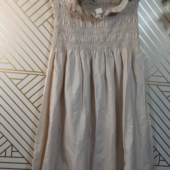 H&M Women's Beige Smocked Bandeau Dress Strapless Midi Summer Size Large - Picture 6 of 8